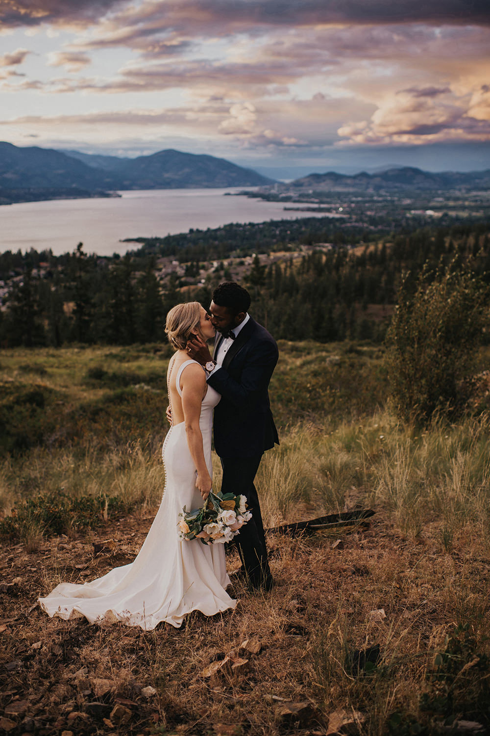 Wedding couple overlooking Kelowna British Columbia
