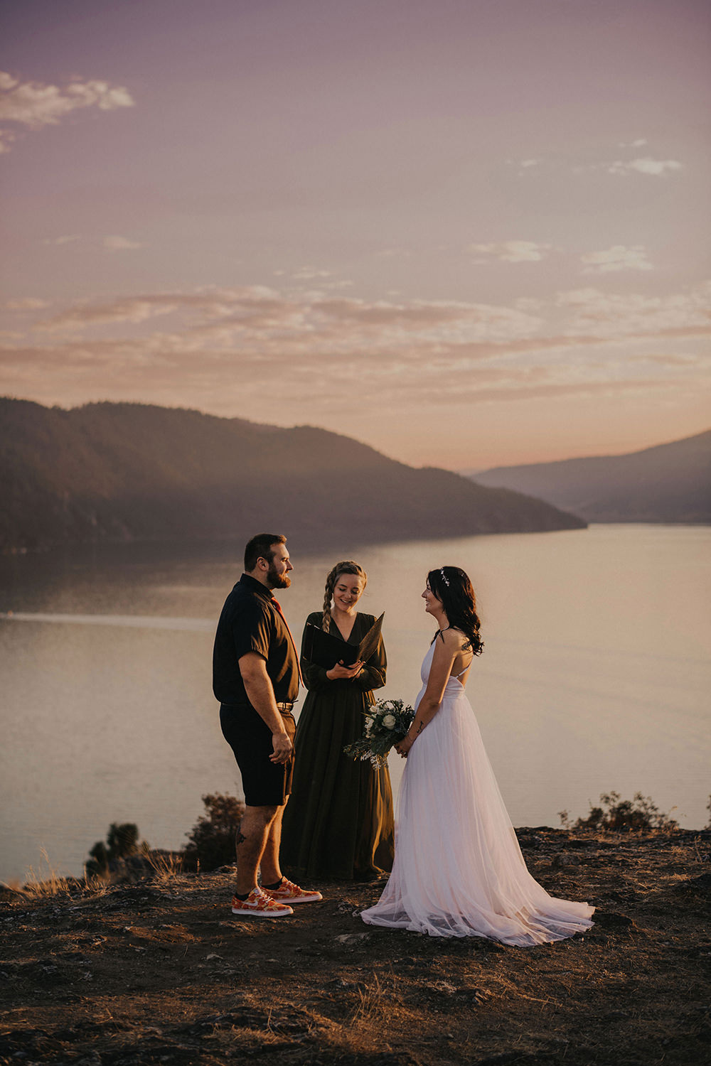 Kelowna Wedding Photography during sunset overlooking Kalamalka lake