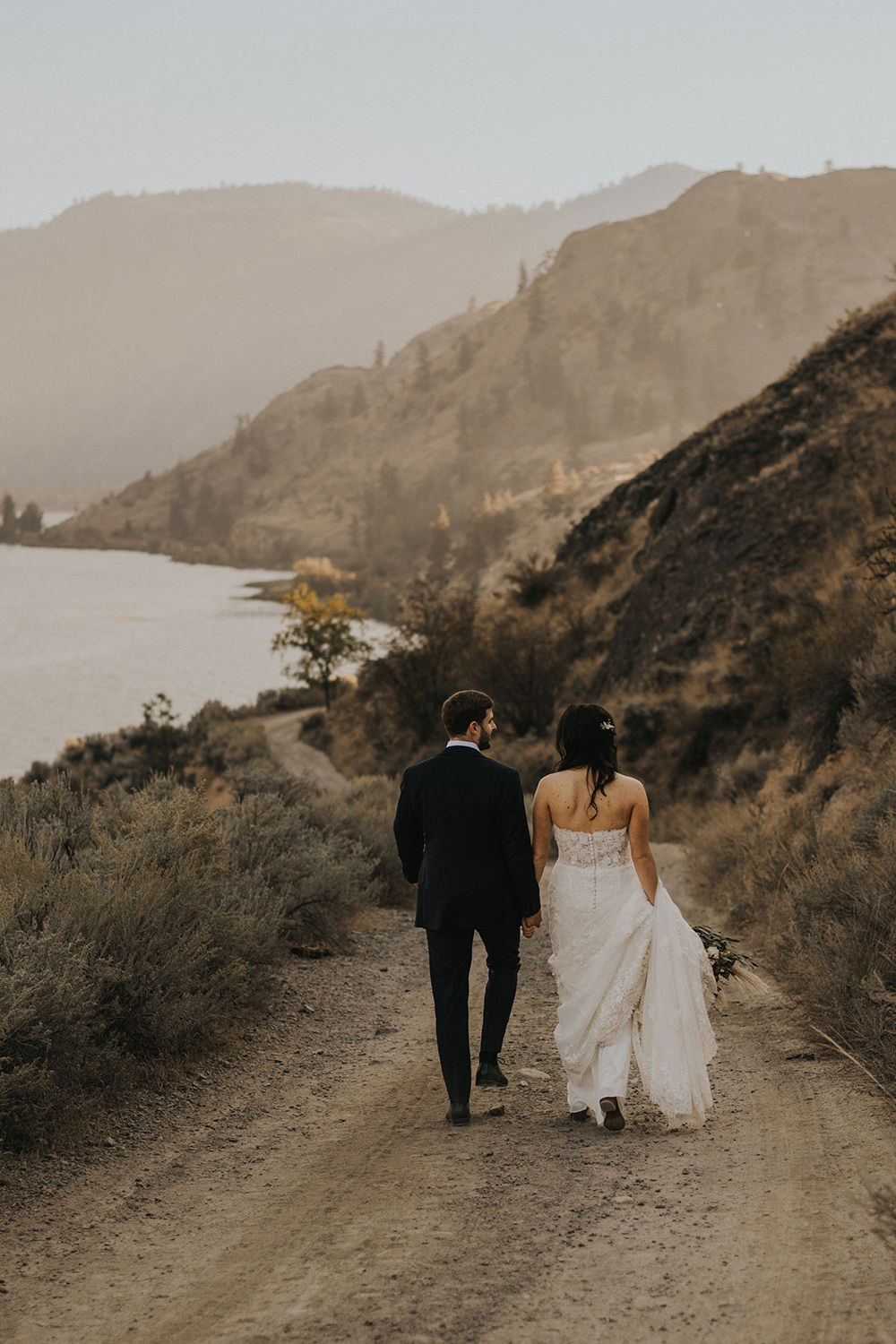 Penticton Wedding Couple walking along Skaha lake