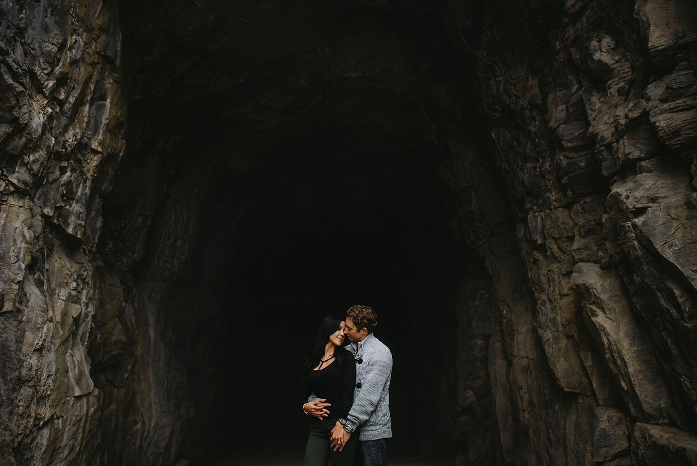 Engagement photo in a cave
