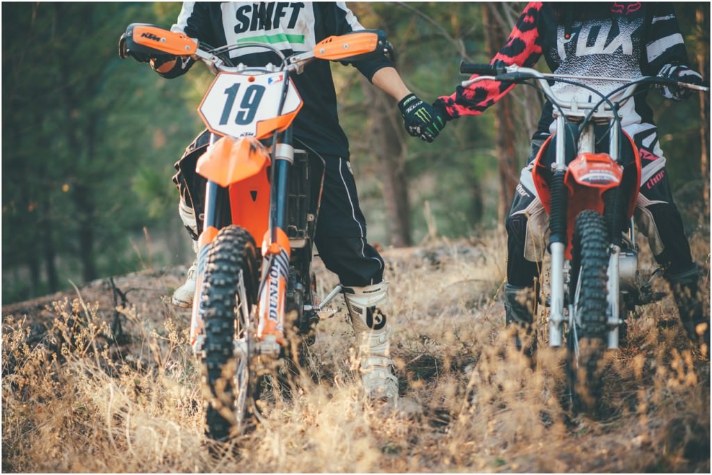 Couples engagement with dirt bikes