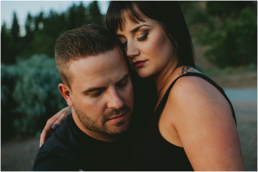 Intimate photo of couple on Harley in Summerland