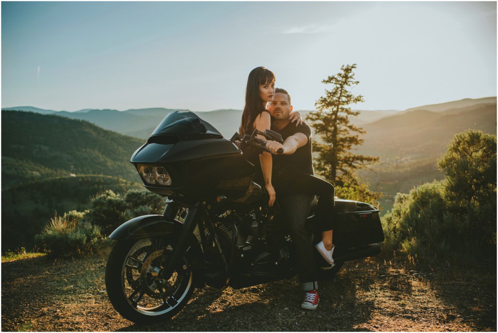 Badass Couple on a Harley for their engagement photoshoot